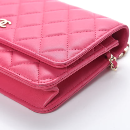 Chanel Lambskin Quilted Wallet On Chain WOC Dark Pink 7 of 17