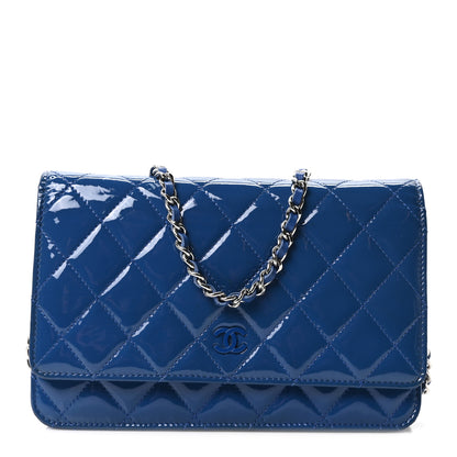 Chanel Patent Calfskin Quilted Wallet On Chain WOC Dark Blue 1 of 10
