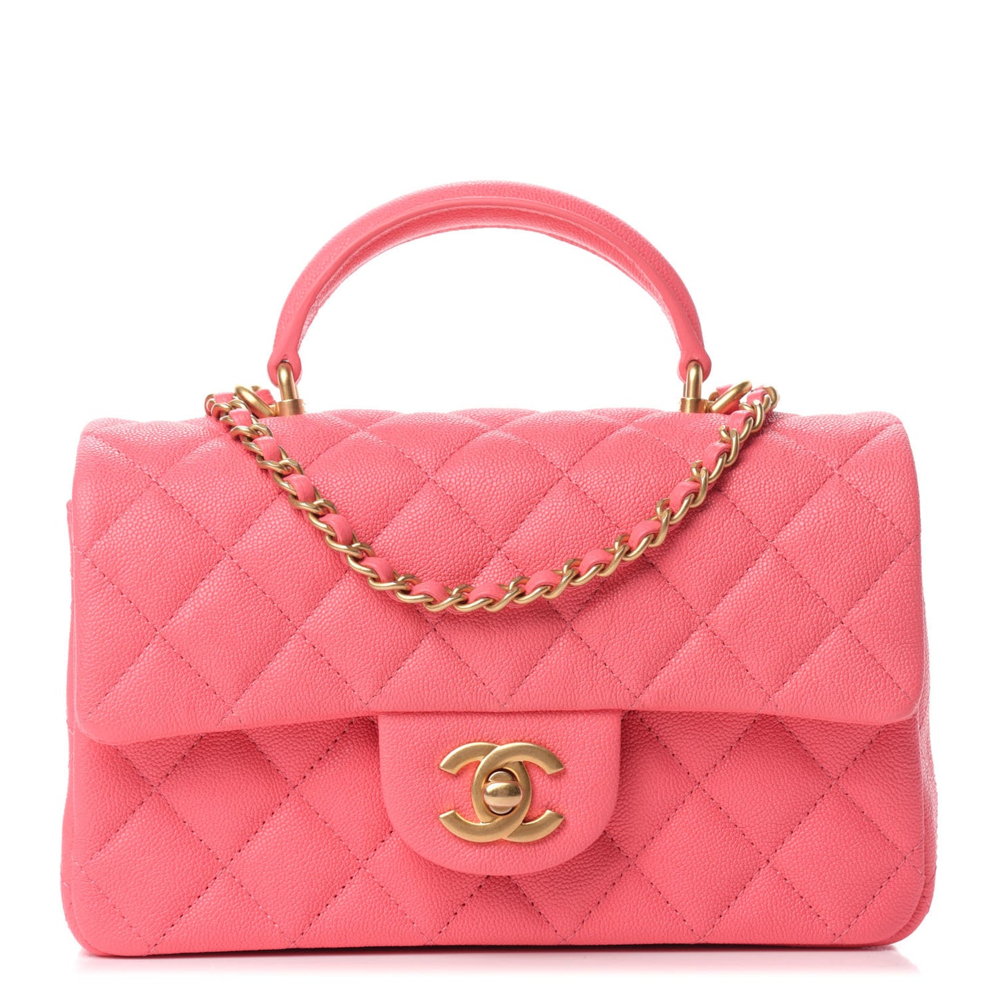 Caviar Quilted Mini Top Handle Rectangular Flap Pink