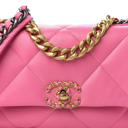 Chanel Shiny Lambskin Quilted Medium Chanel 19 Flap Neon Pink 10 of 11