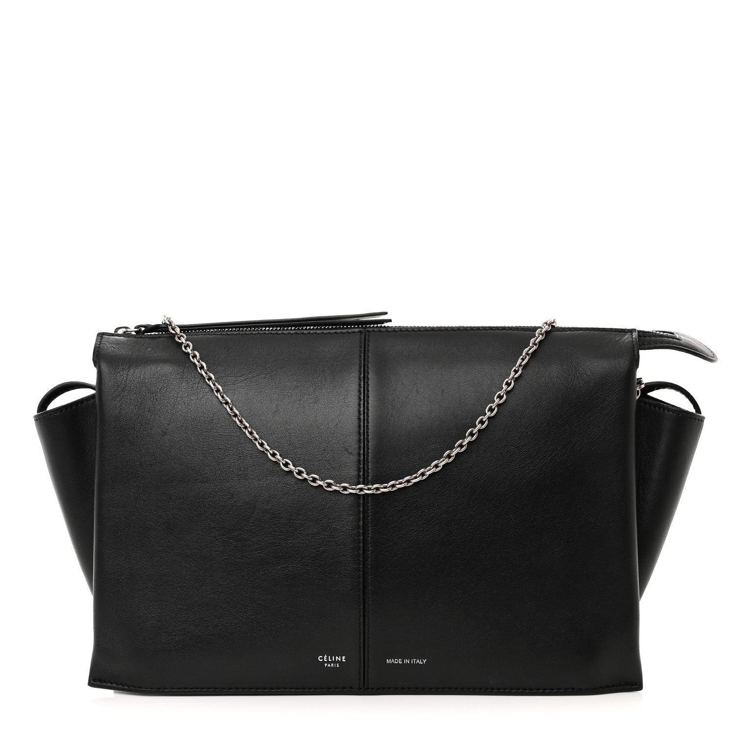 Celine Smooth Calfskin Tri-Fold Clutch on Chain Black 1 of 11