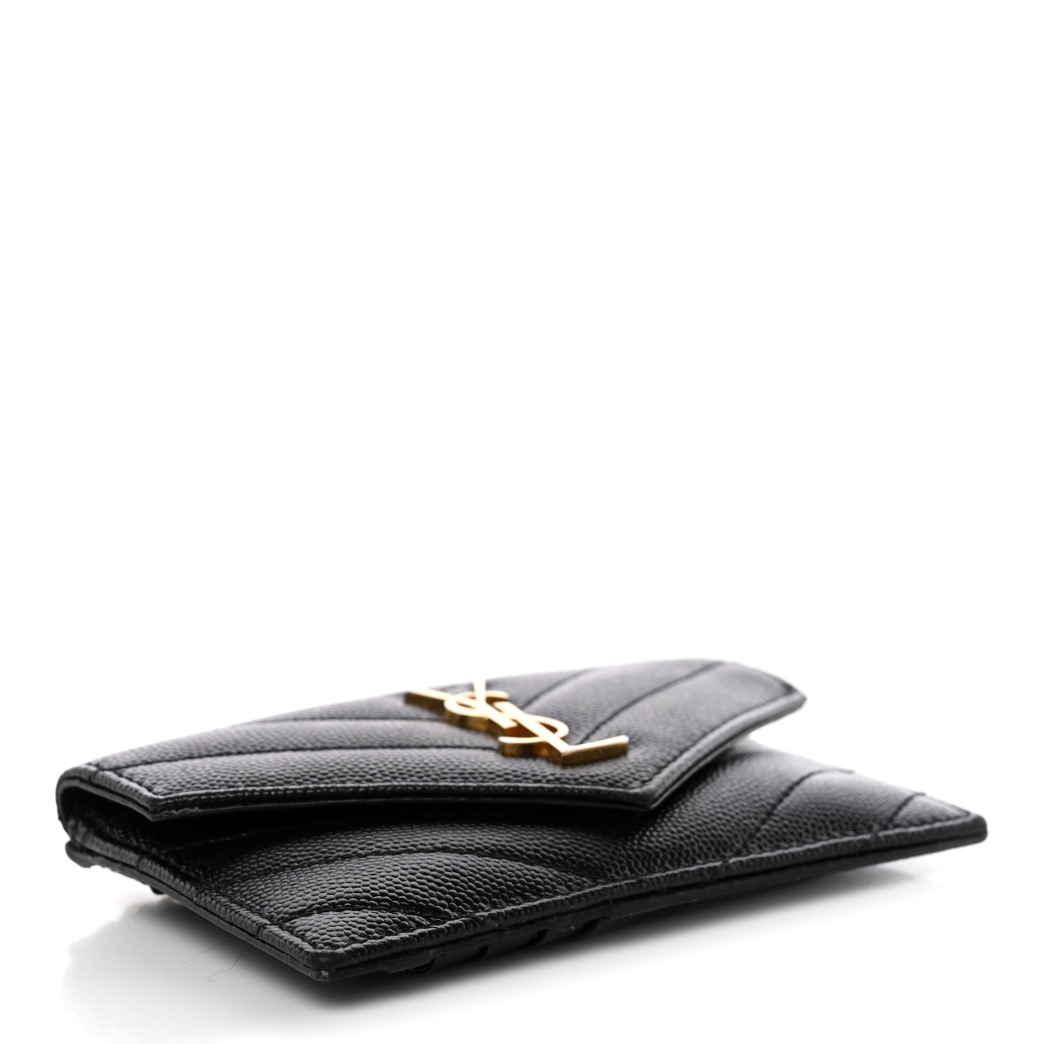 Saint Laurent Grain De Poudre Matelasse Chevron Monogram Compact Wallet Black 4 of 9