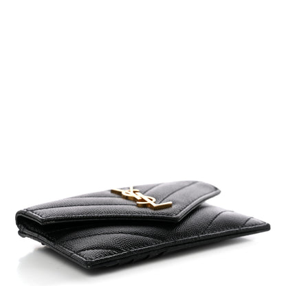 Saint Laurent Grain De Poudre Matelasse Chevron Monogram Compact Wallet Black 4 of 9