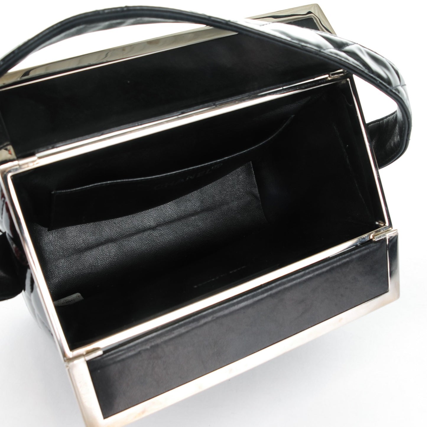 Patent Quilted Vanity Clutch Black