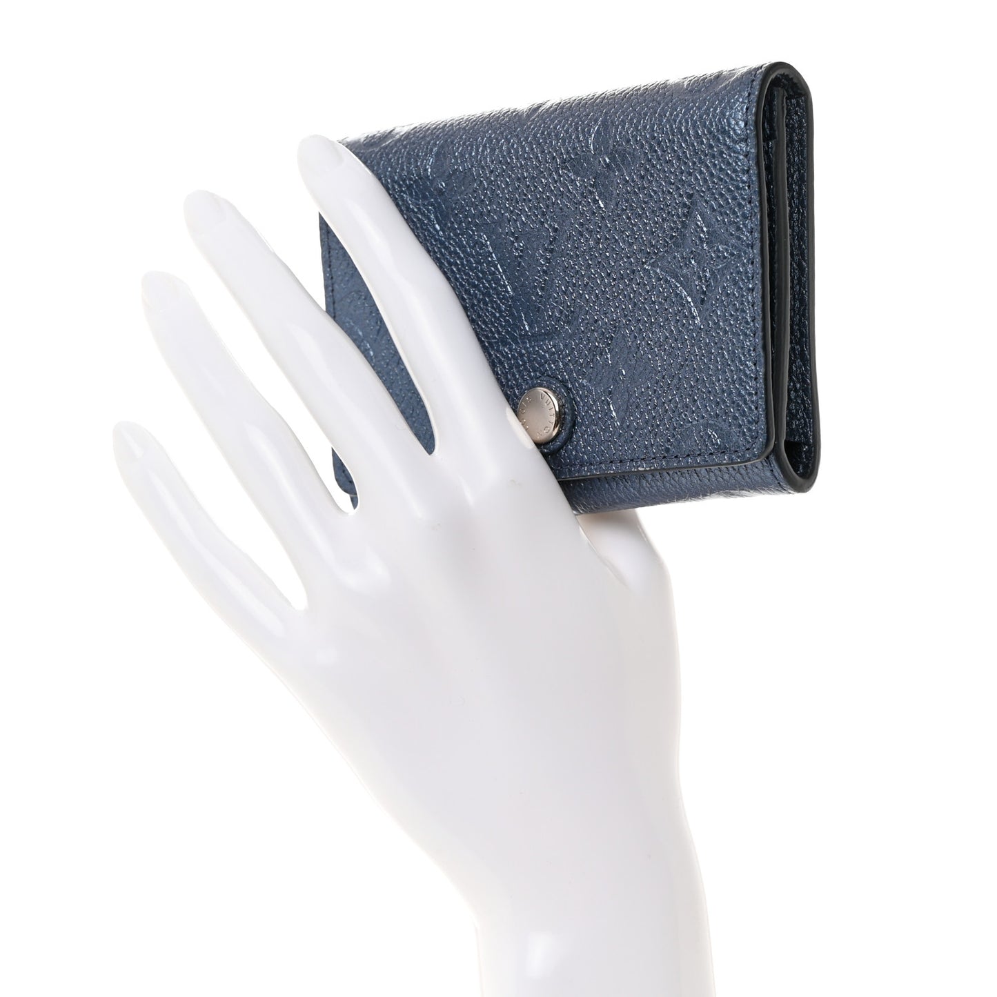 Metallic Empreinte Business Card Holder Navy Nacre