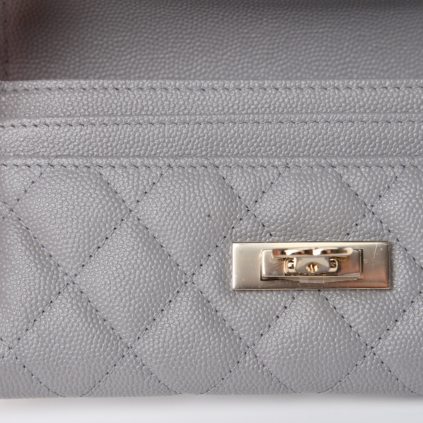 Caviar Quilted Large Golden Class Gusset Flap Wallet Grey