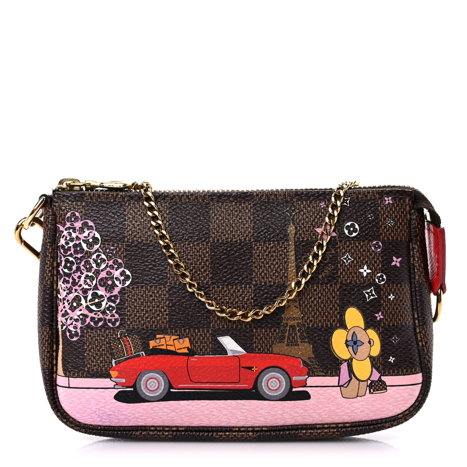 Louis Vuitton Damier Ebene 2019 Christmas Animation Mini Pochette Accessories Red 1 of 11