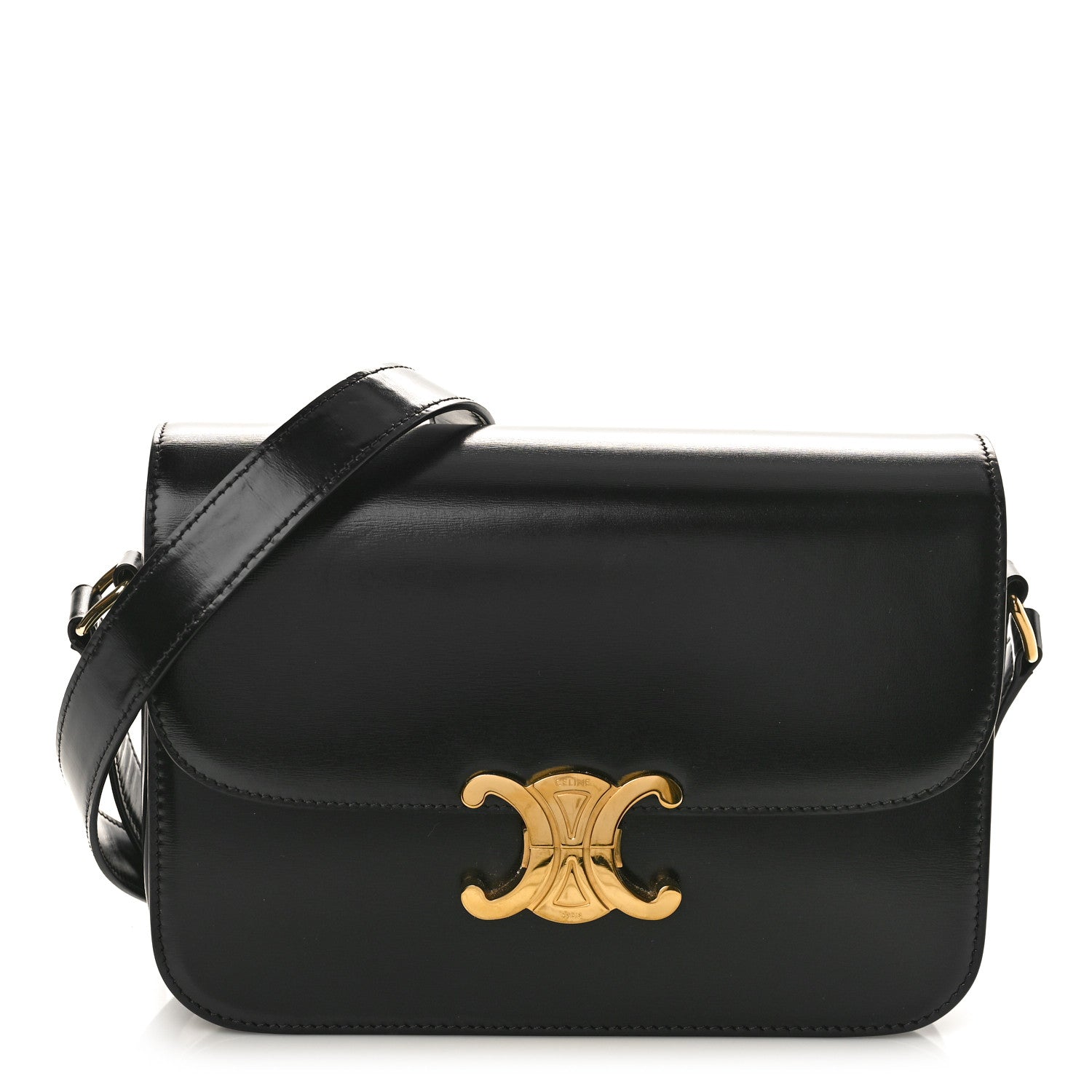Celine Shiny Calfskin Medium Triomphe Black 1 of 9