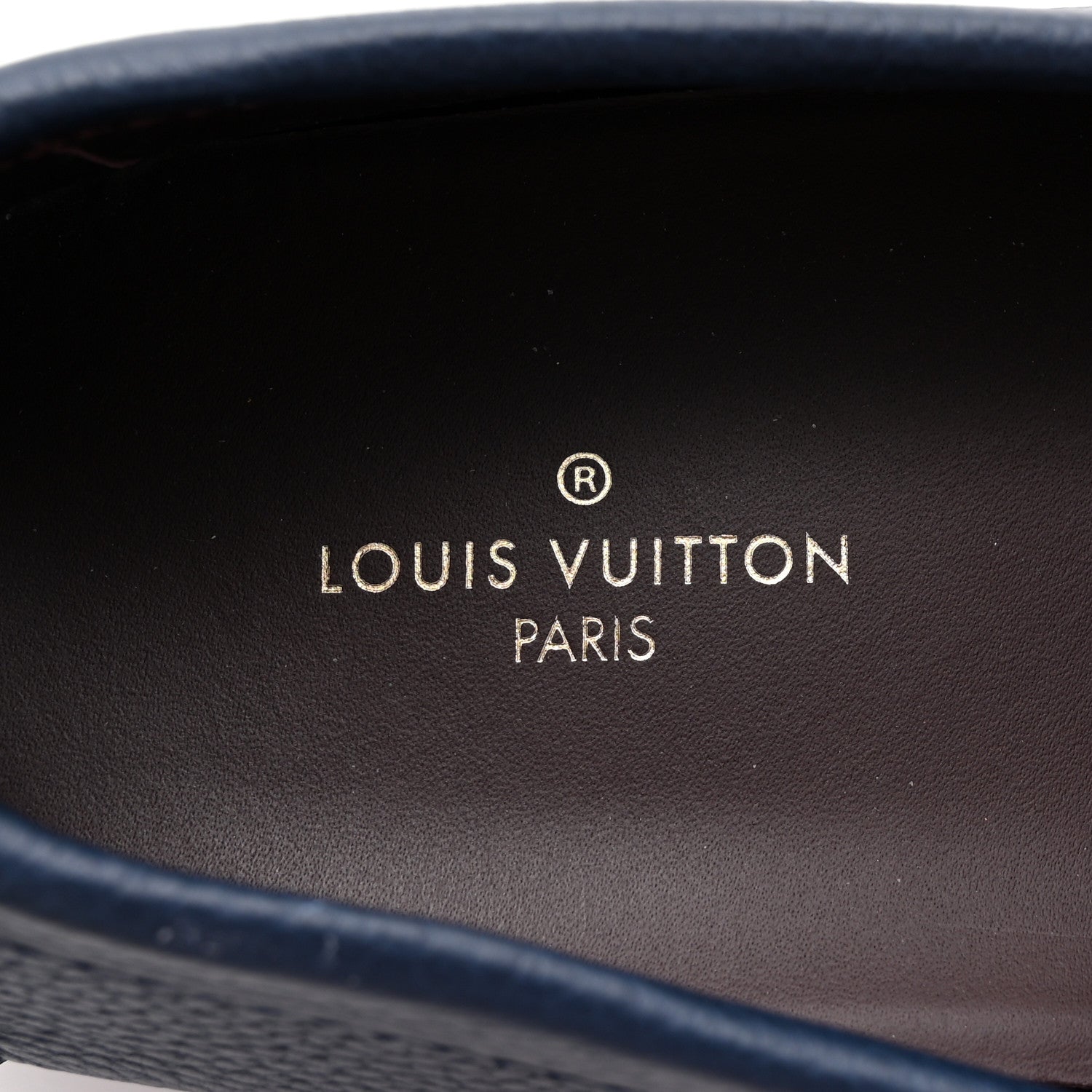 Louis Vuitton Grained Calfskin Mens Monte Carlo Car Shoe Moccasin Loafers 11 Blue 9 of 10