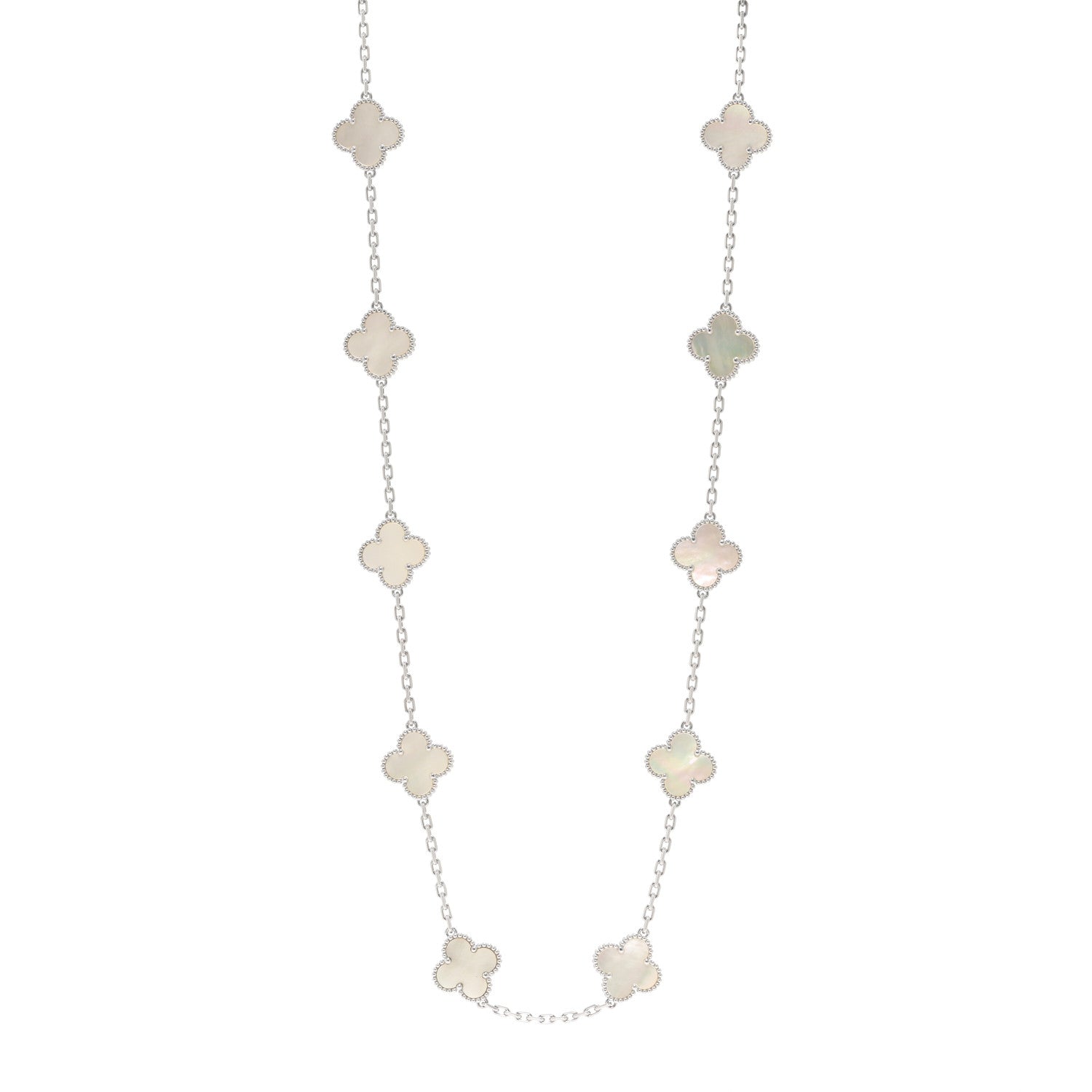 Van Cleef & Arpels 18K White Gold Mother of Pearl 20 Motifs Vintage Alhambra Necklace 1 of 6