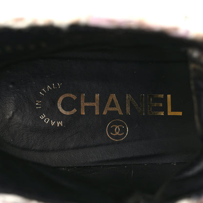 Chanel Tweed Calfskin Pearl Combat Short Boots 38 Beige Pink Black 7 of 8
