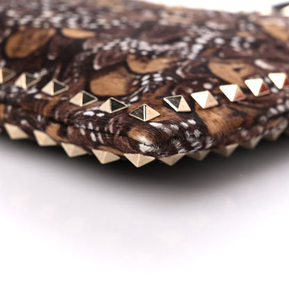 Valentino Garavani Calf Hair Feather Rockstud Zip Wristlet Pouch Brown 9 of 9