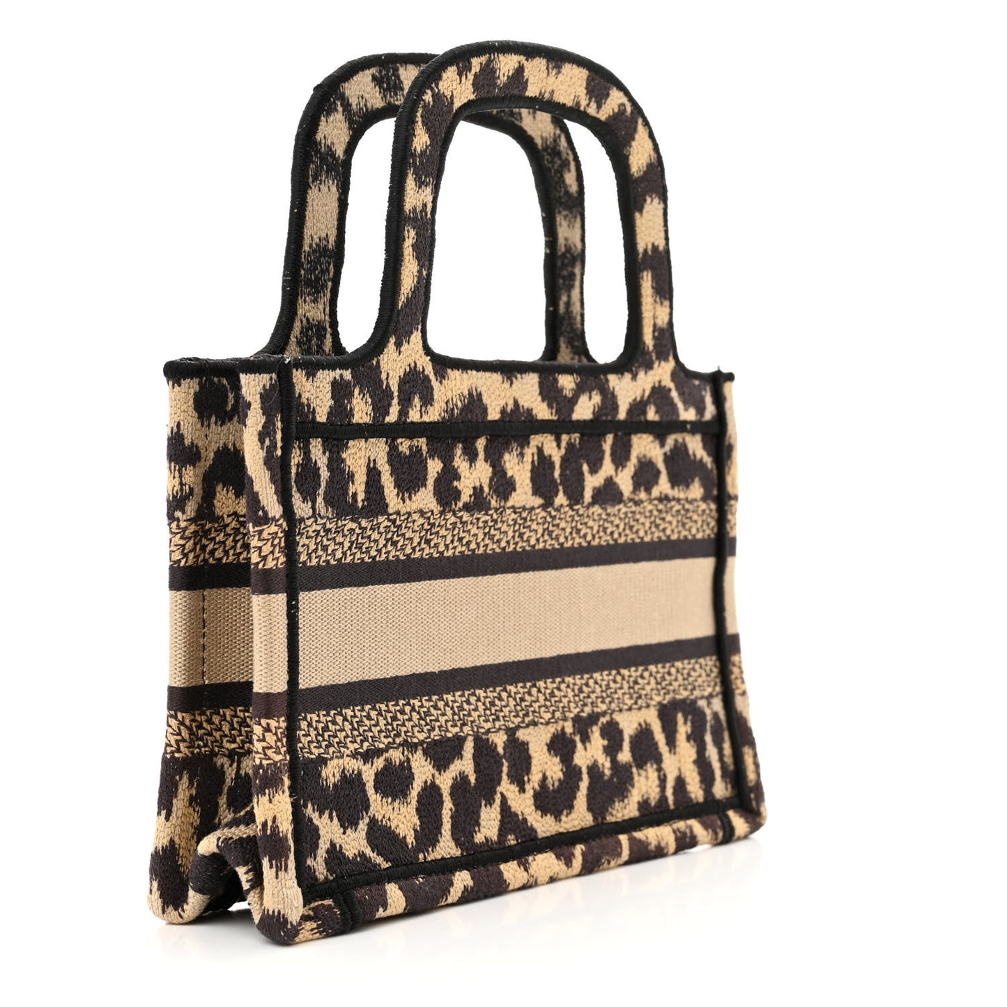 Canvas Mizza Embroidered Mini Leopard Book Tote Beige