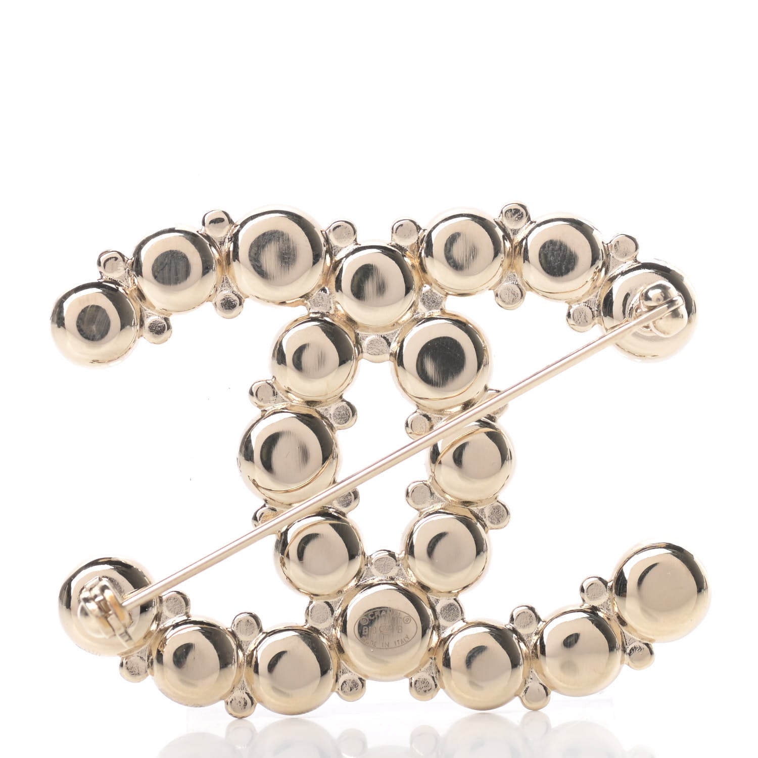 Chanel Crystal Pearl Metal Resin Polka Dot CC Brooch Black Gold 3 of 5