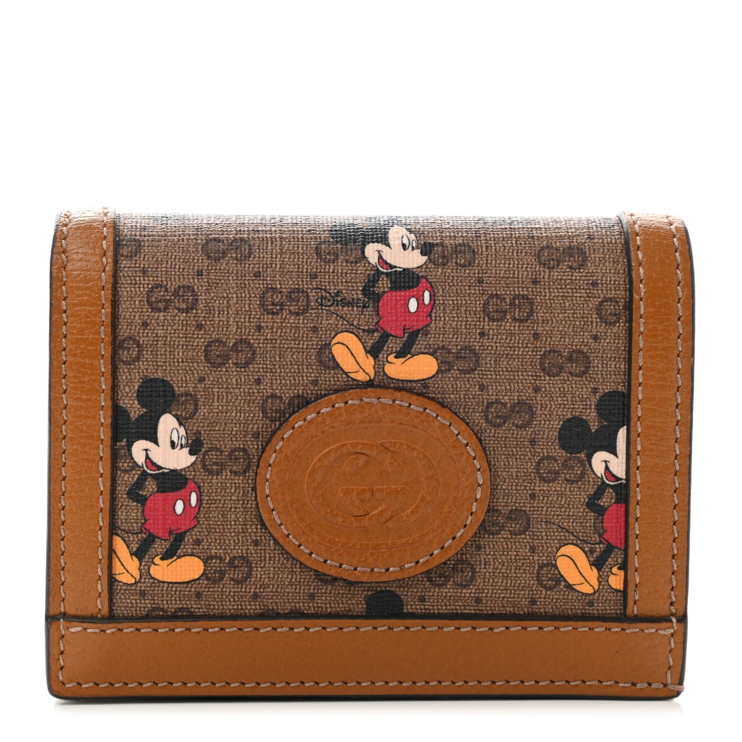 X DISNEY Mini Vintage GG Supreme Monogram Mickey Mouse Card Holder Wallet Beige Vintage Sun Oil