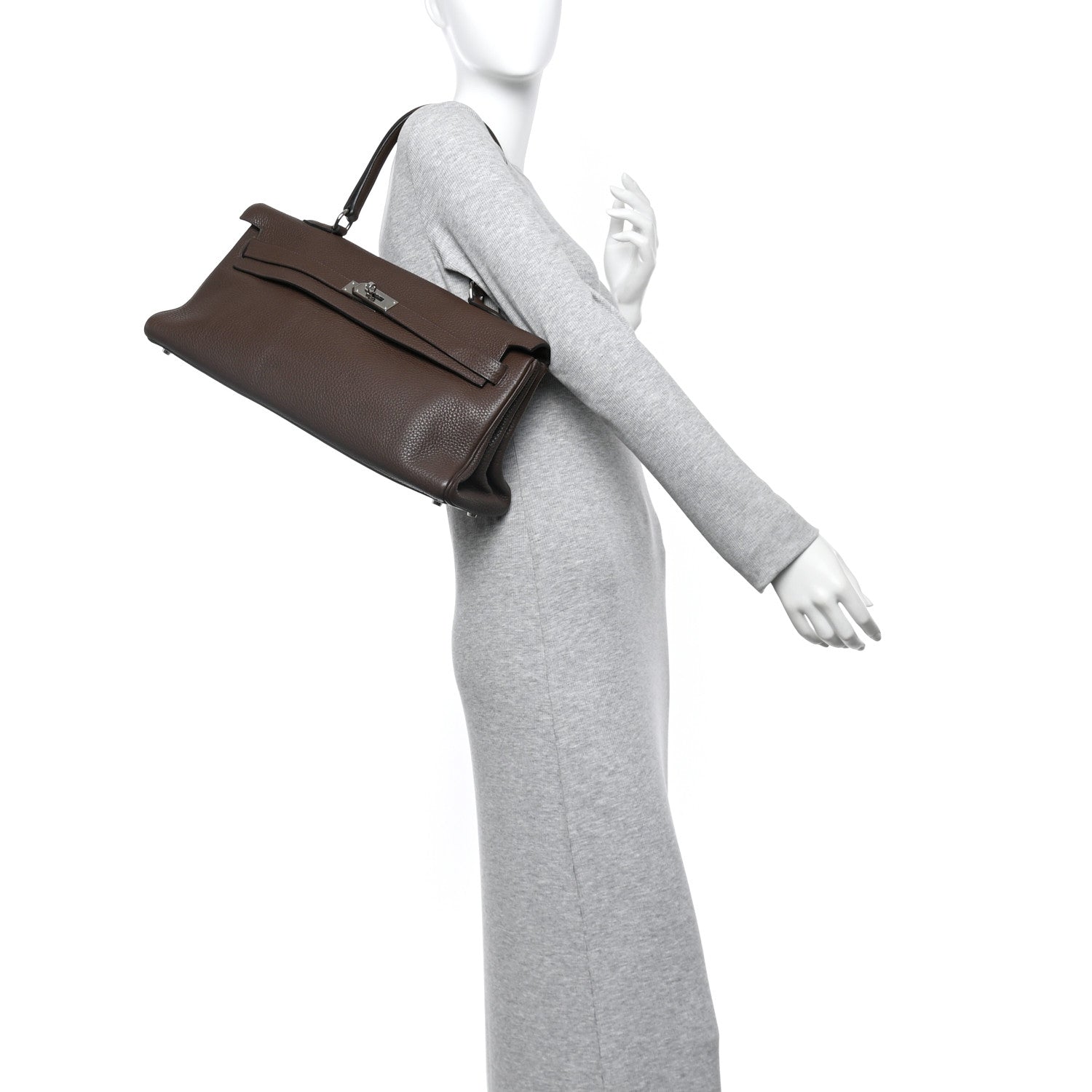 Hermes Taurillon Clemence Shoulder Kelly 40 Cafe 2 of 16