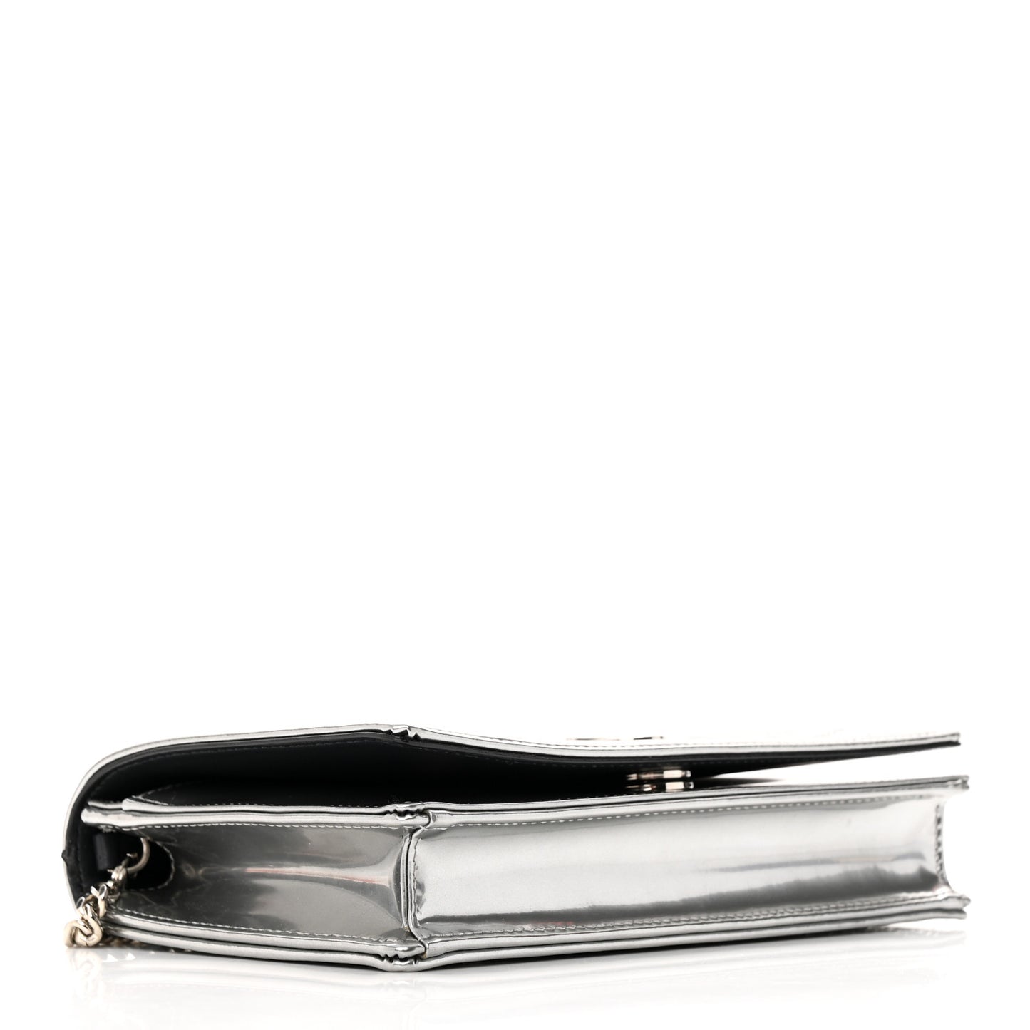 Metallic Patent Micro-Cannage Diorama Wallet on Chain Pouch Silver