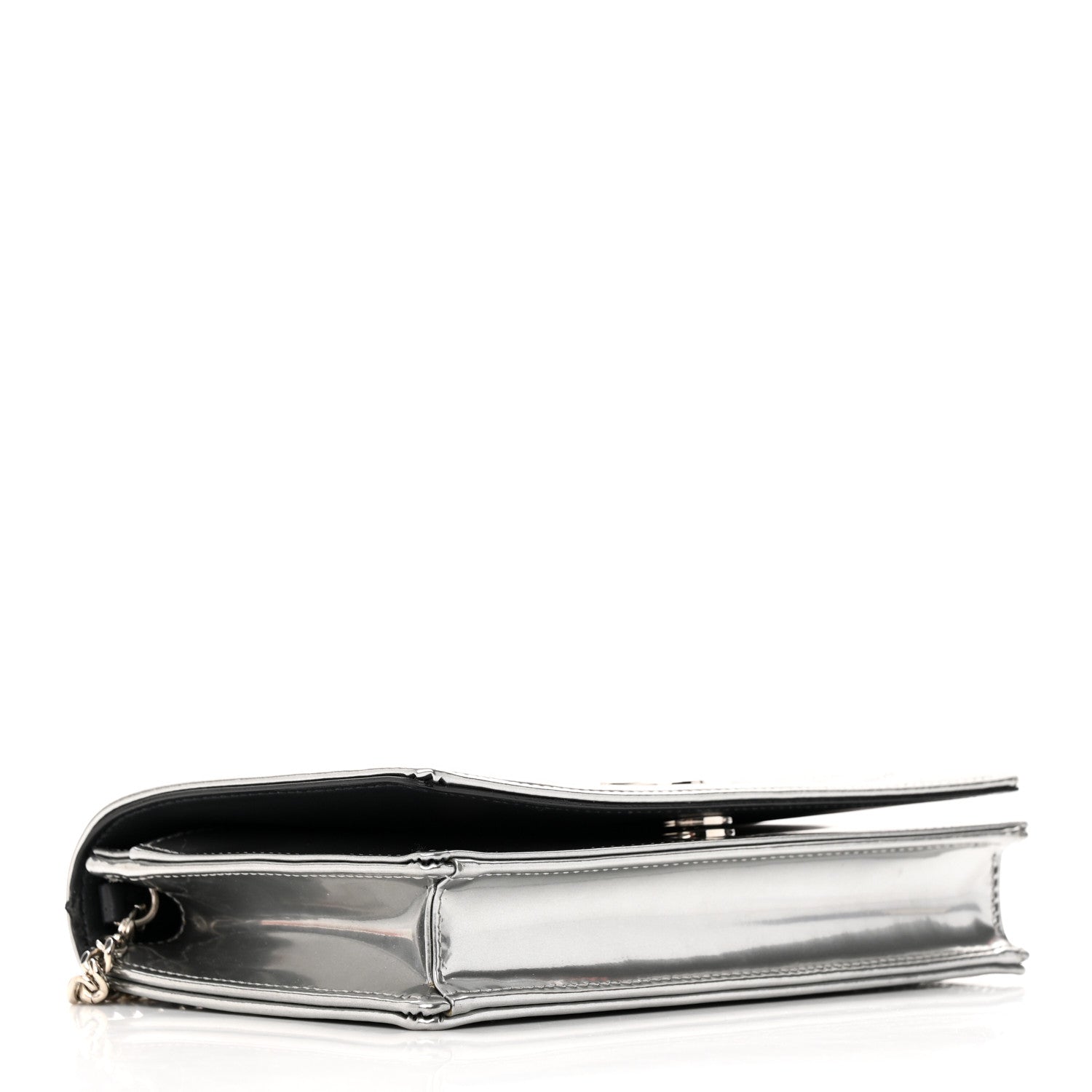 Christian Dior Metallic Patent Micro-Cannage Diorama Wallet on Chain Pouch Silver 4 of 10