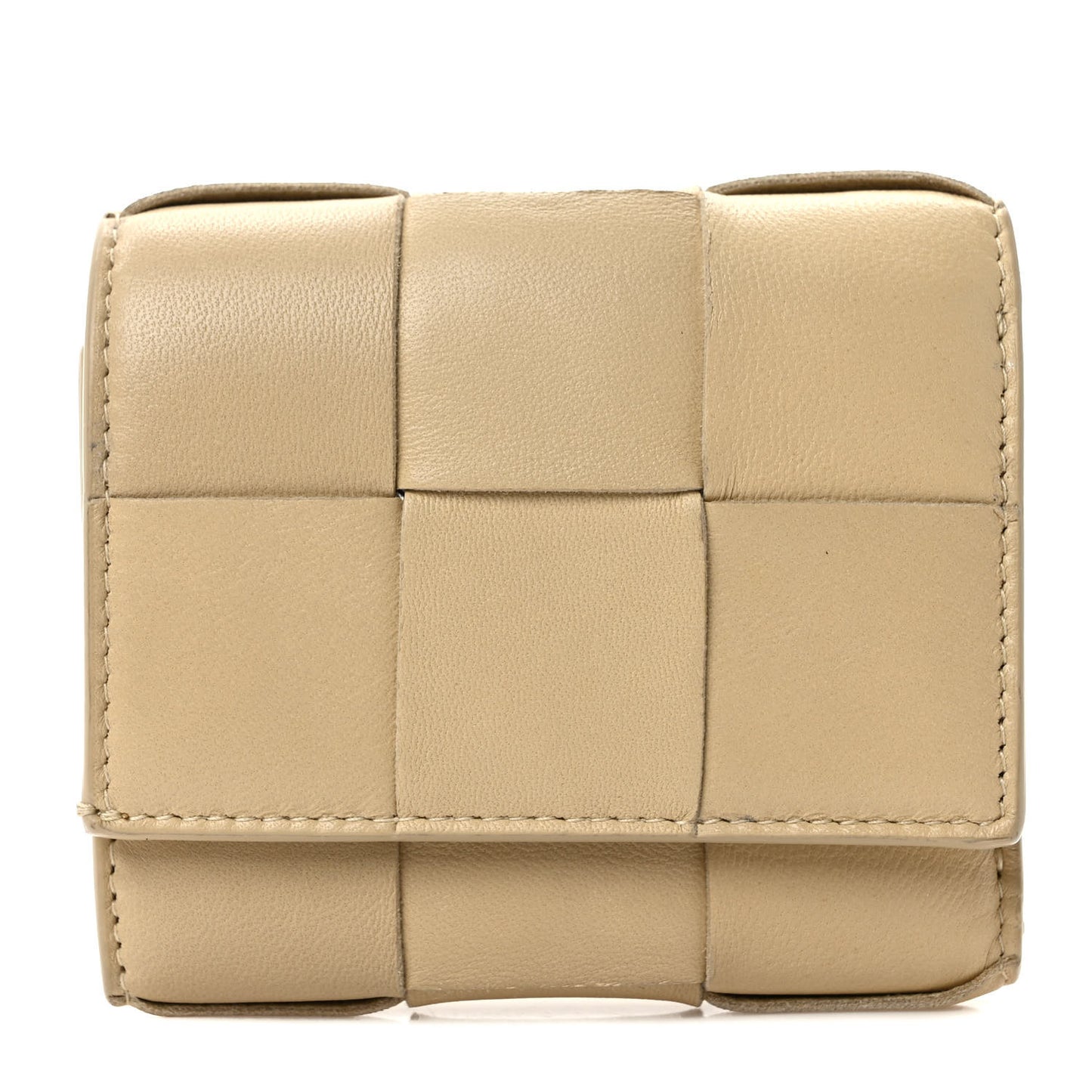 Nappa Calfskin Maxi Intrecciato Cassette Tri-Fold Wallet Porridge