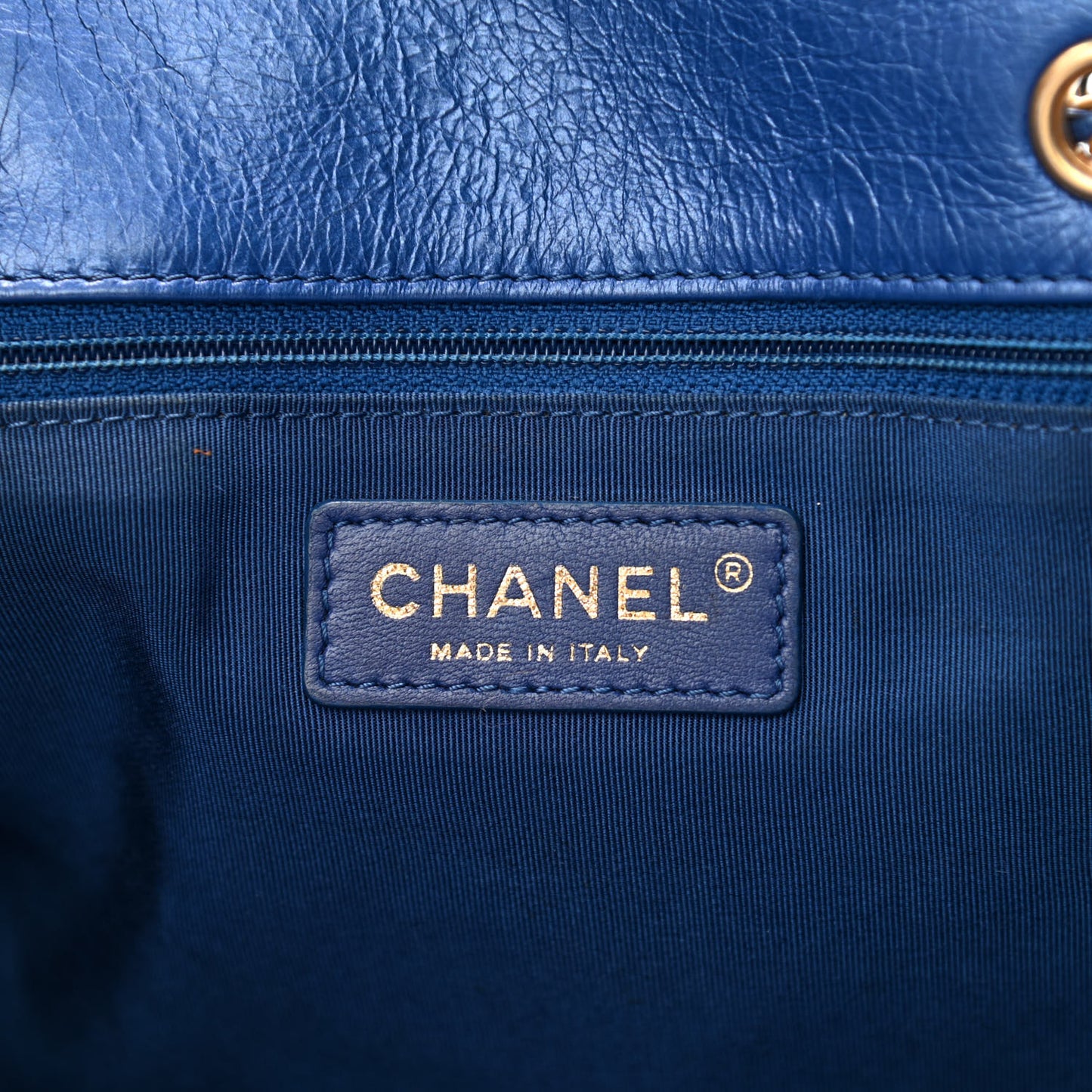 Calfskin Front Zip CC Drawstring Chain Drawstring Tote Blue