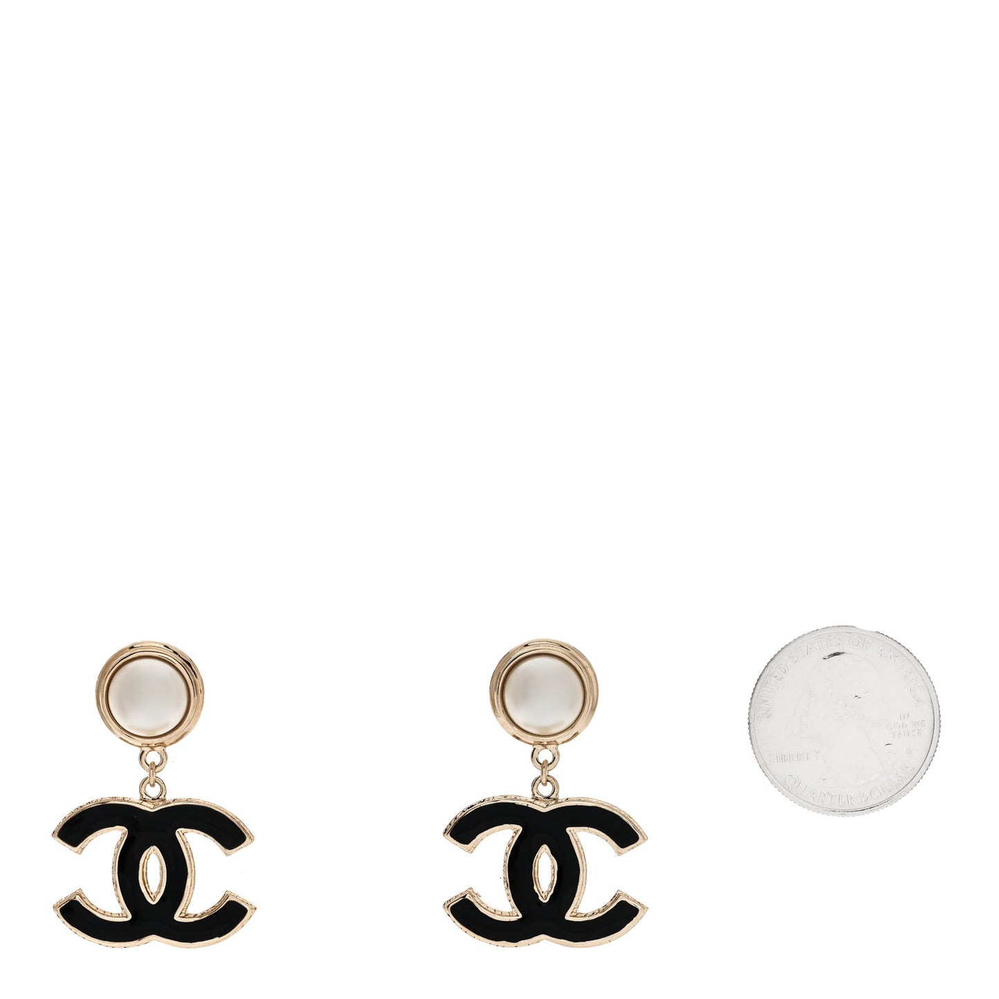 Pearl Enamel CC Drop Earrings Black