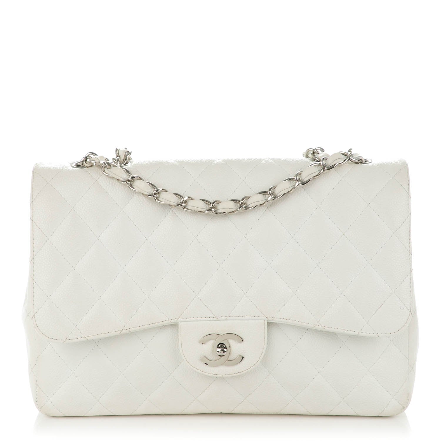 Chanel Caviar Quilted Jumbo Single Flap White 1 of 8