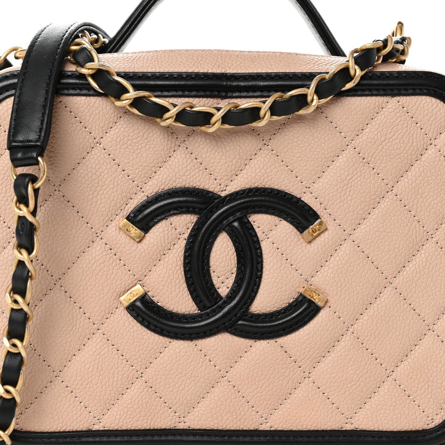 Caviar Quilted Medium CC Filigree Vanity Case Beige Black