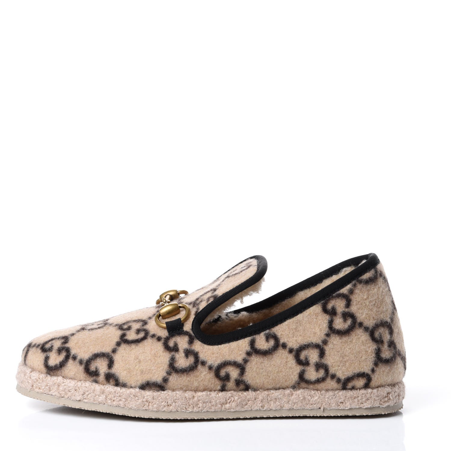 Gucci Covered Wool GG Monogram Womens Fria Horsebit Loafers 36 Beige Ebony Black Butterscotch 1 of 11