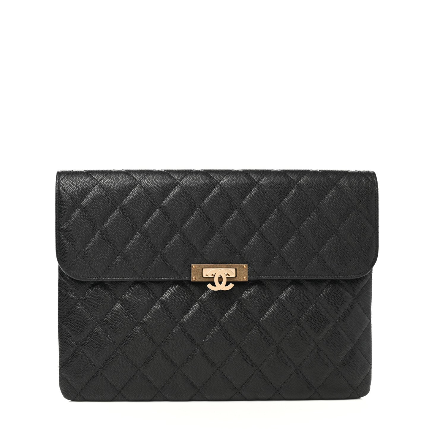 Caviar Quilted Medium Golden Class Pouch Black