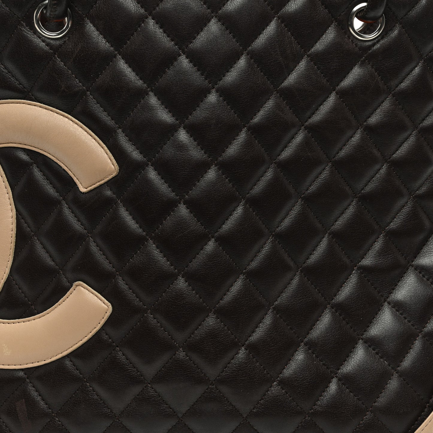 Calfskin Quilted Large Cambon Tote Brown Beige