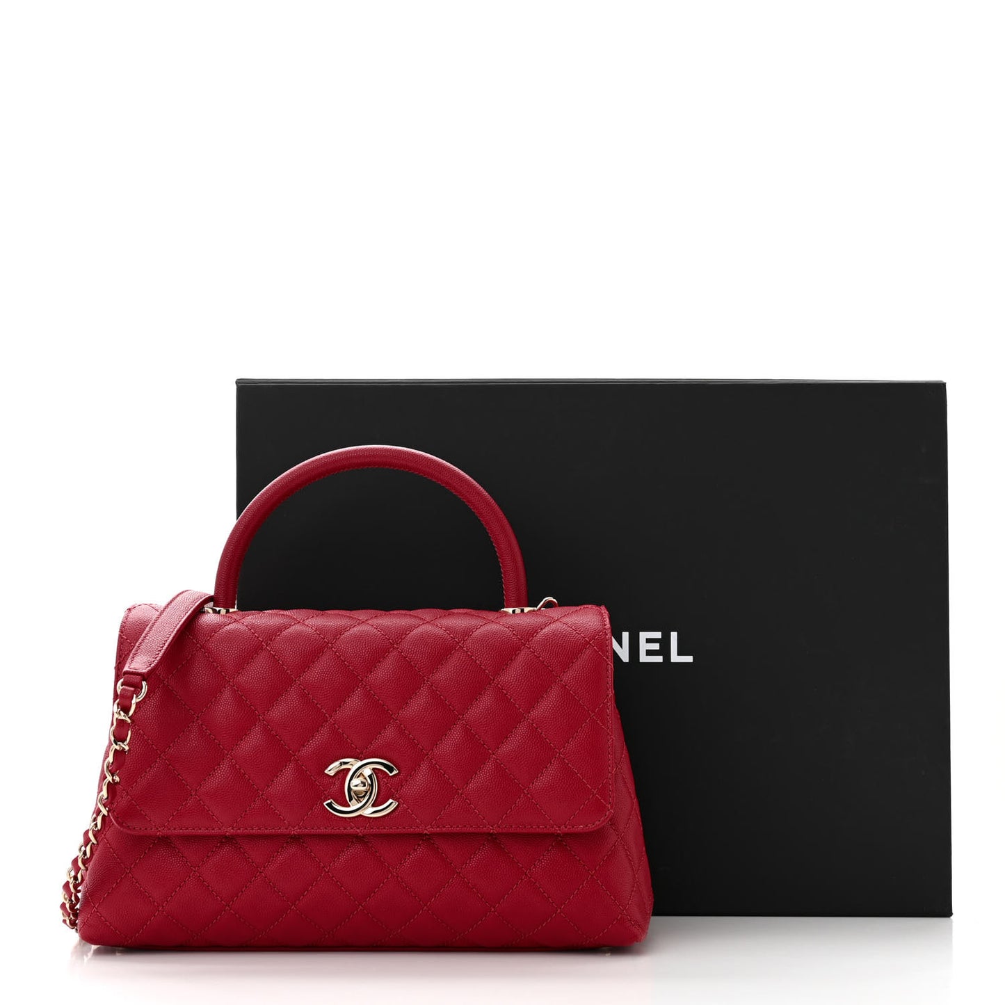 Caviar Quilted Small Coco Handle Flap Red