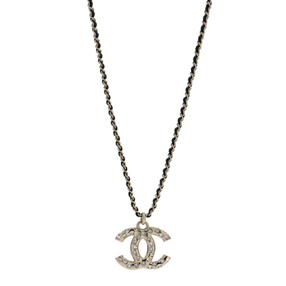 Chanel Lambskin Crystal CC Chain Pendant Necklace Black Gold 1 of 5