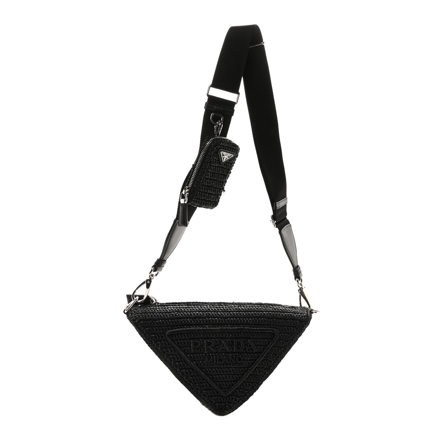 Prada Yarn Raffia Effect Crochet Triangle Shoulder Bag Black 1 of 9