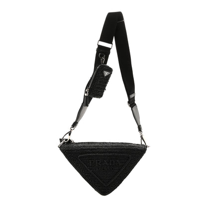 Prada Yarn Raffia Effect Crochet Triangle Shoulder Bag Black 1 of 9