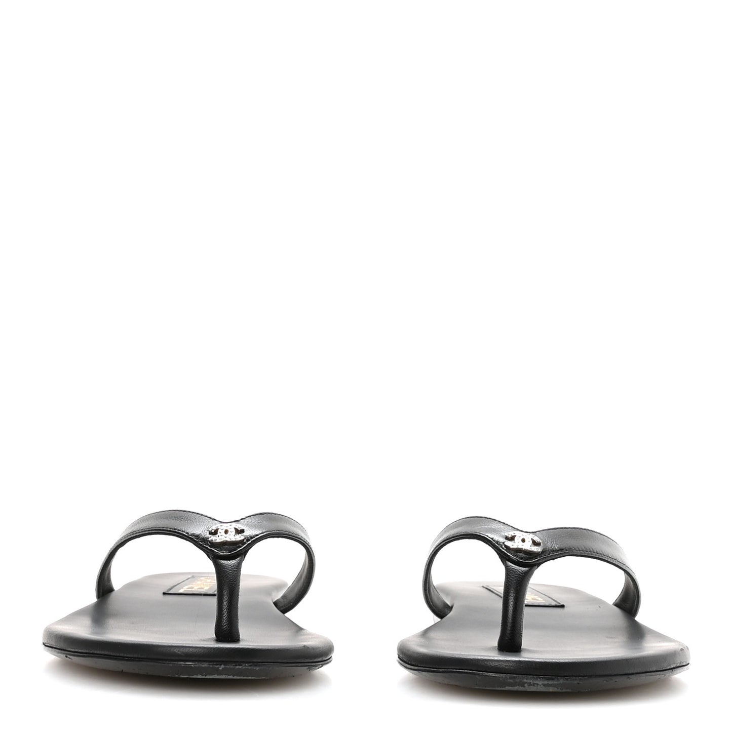 Shiny Lambskin Crystal CC Thong Sandals 37.5 Black