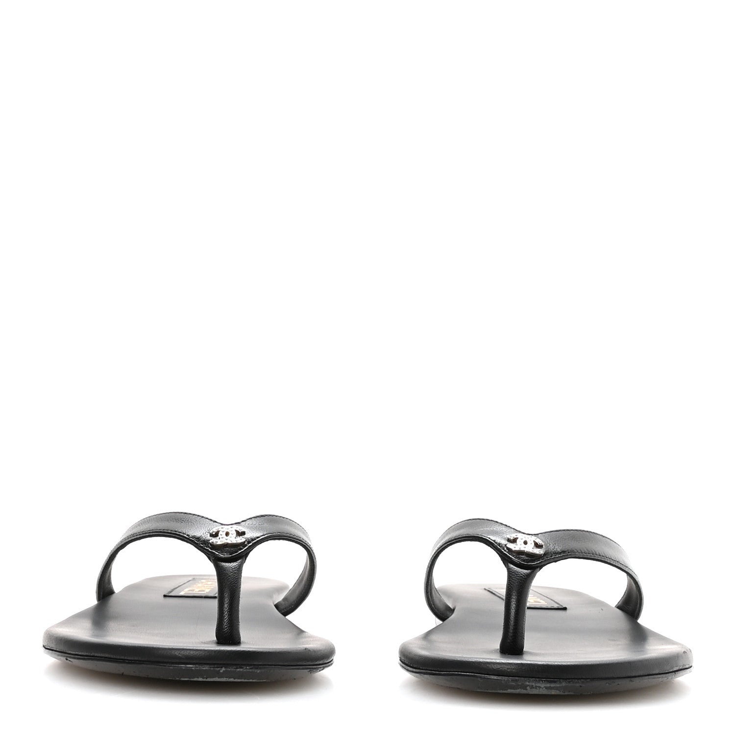 Chanel Shiny Lambskin Crystal CC Thong Sandals 37.5 Black 3 of 9