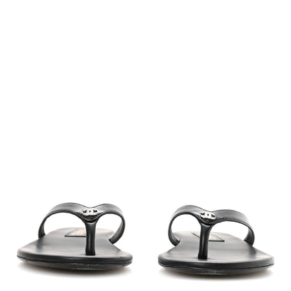 Chanel Shiny Lambskin Crystal CC Thong Sandals 37.5 Black 3 of 9