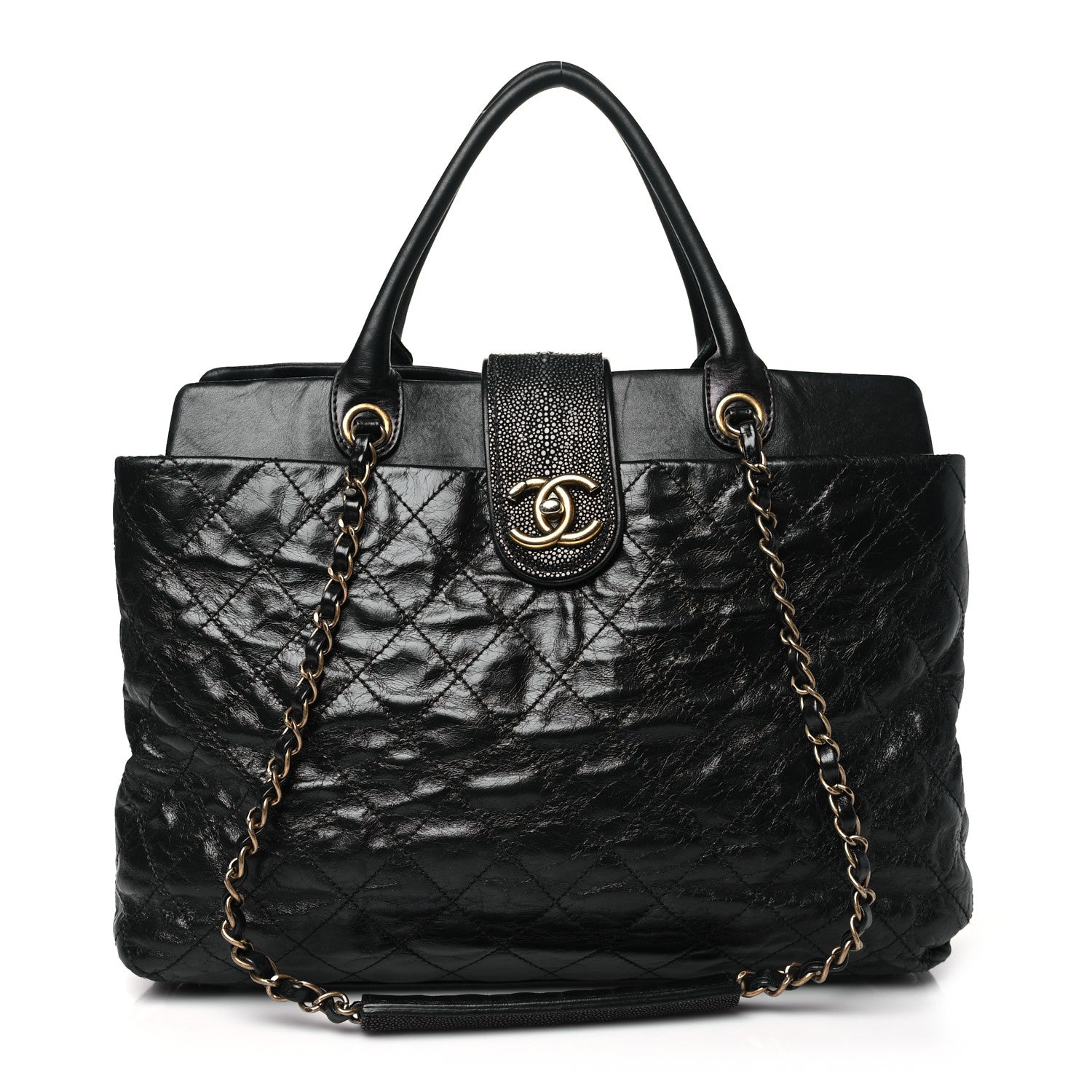 Chanel Glazed Calfskin Stingray Large Bindi CC Tote Black 1 of 12