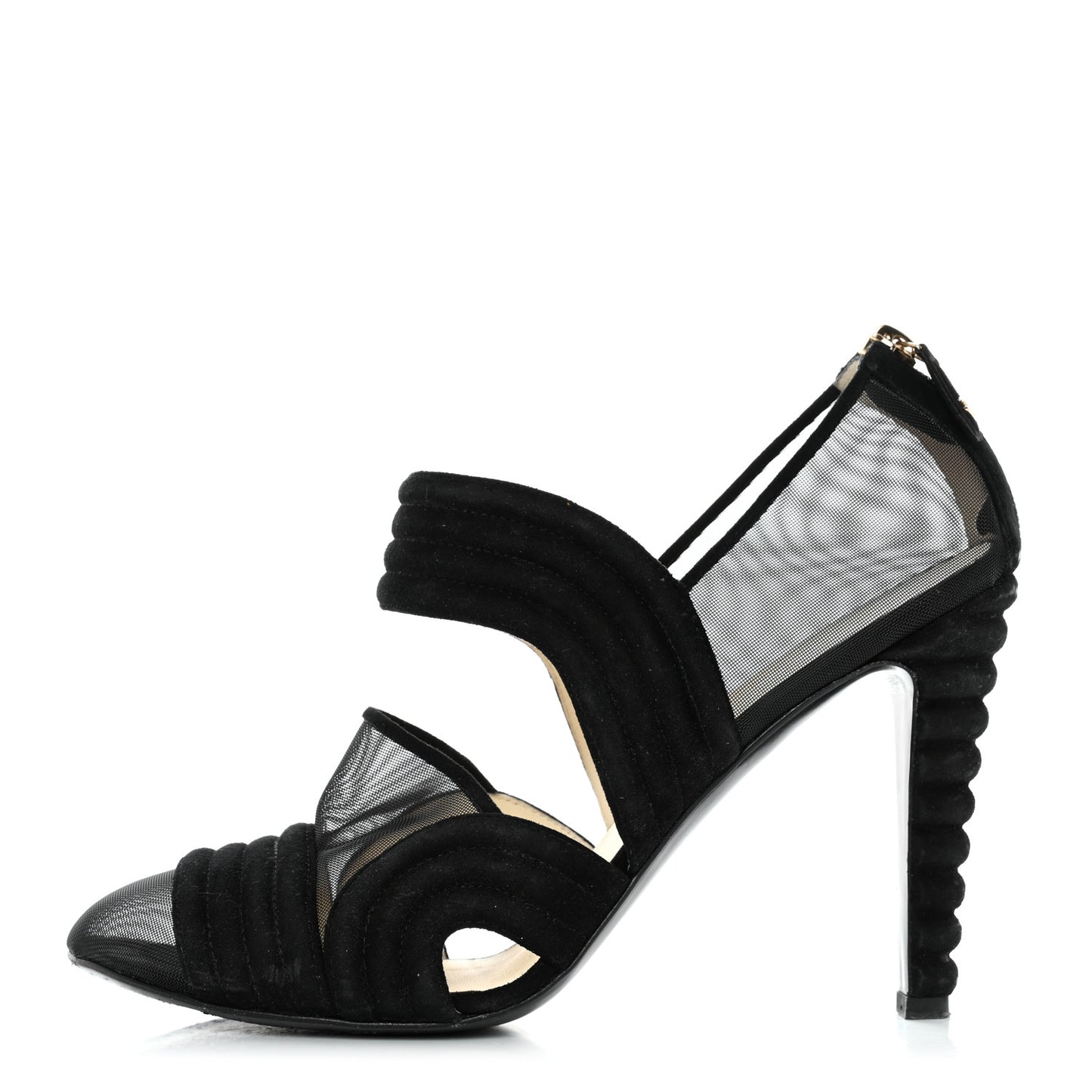 Suede Mesh Cap Toe Mary Jane Pumps 42 Black