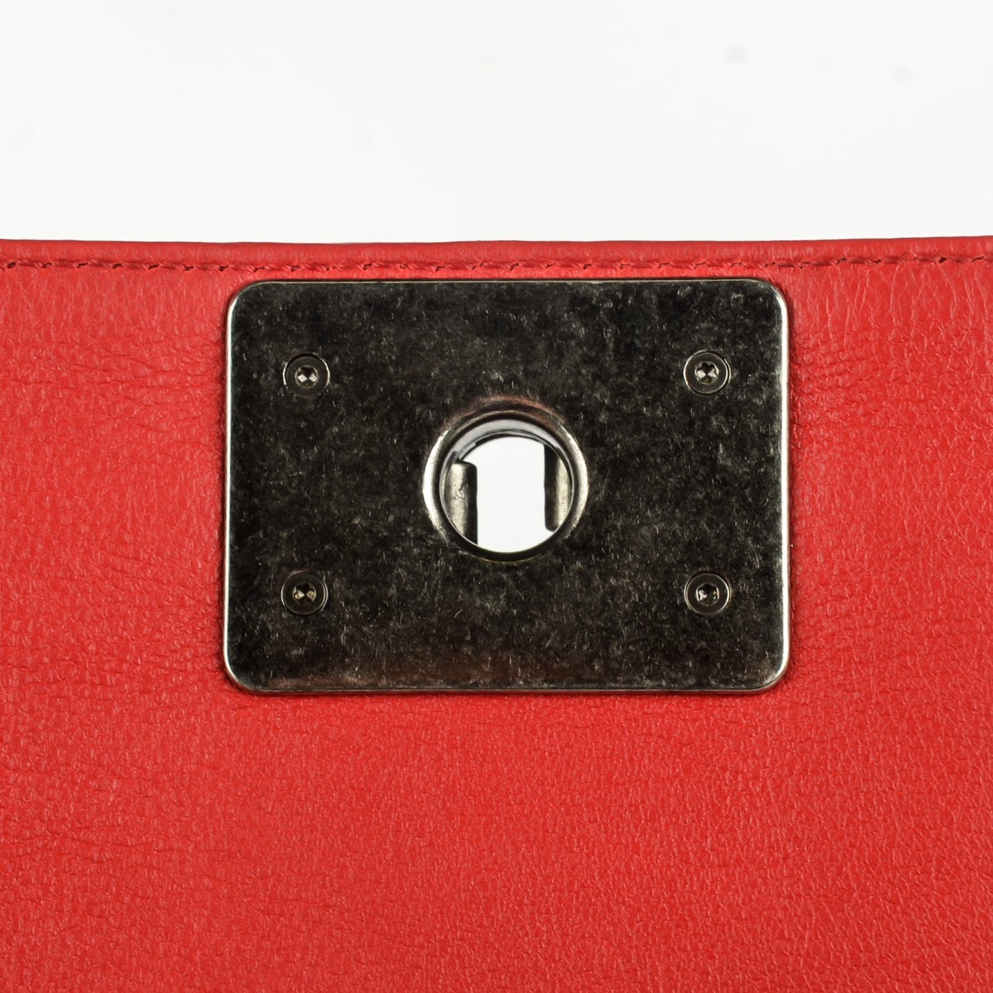 Calfskin Quilted Double Stitch Large Boy Flap Red