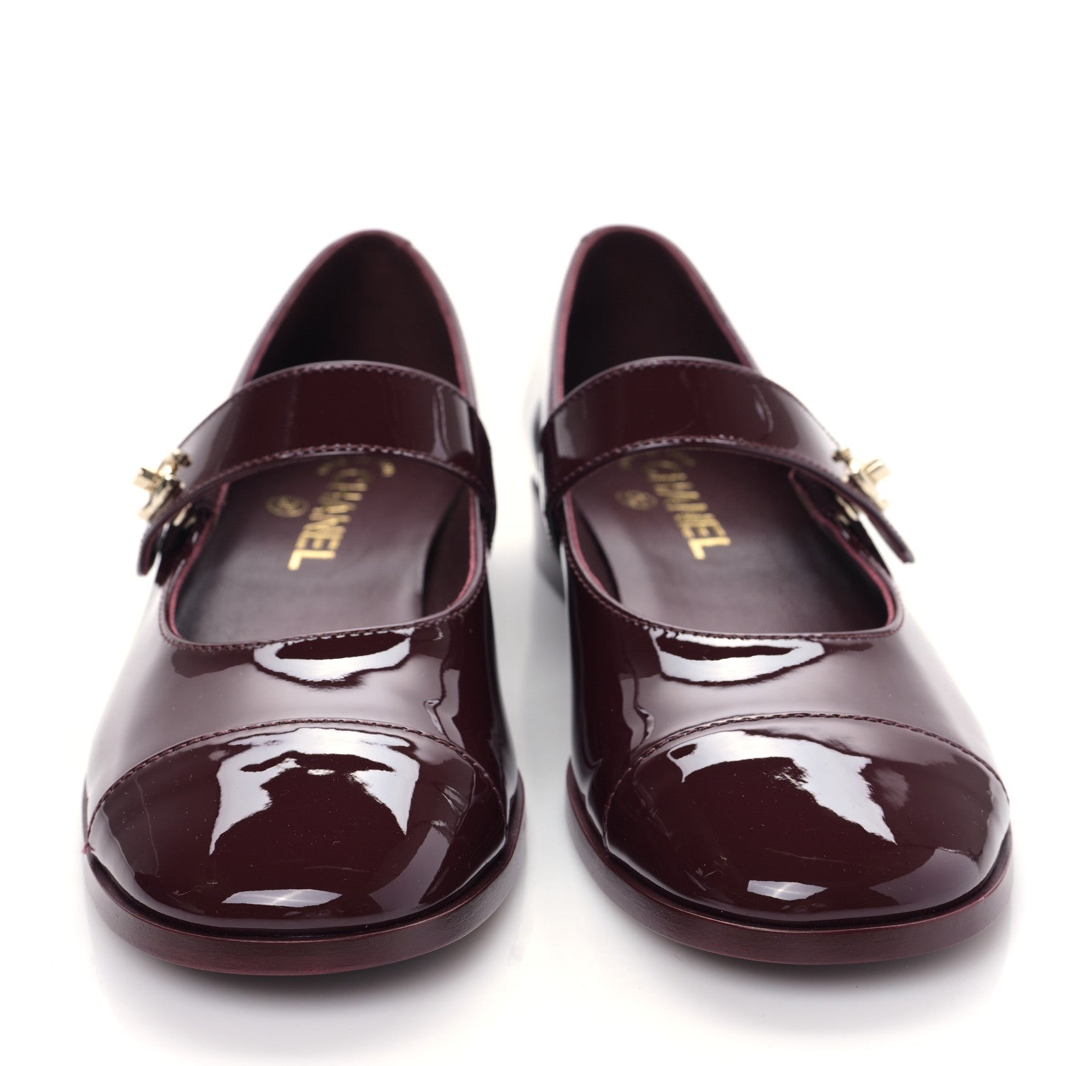 Chanel Patent Calfskin Mary Janes Flats 39 Burgundy 3 of 9