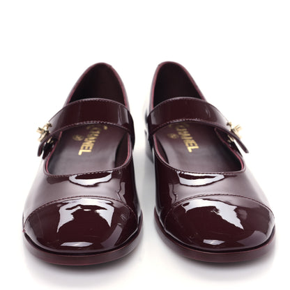 Chanel Patent Calfskin Mary Janes Flats 39 Burgundy 3 of 9