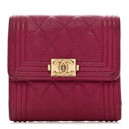 Chanel Caviar Quilted Compact Boy Wallet Dark Pink 1 of 11