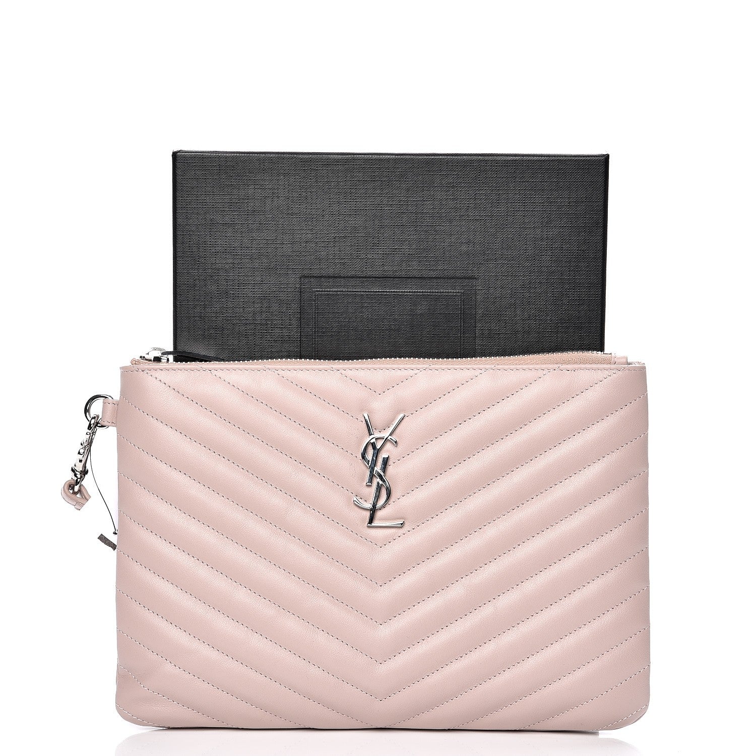Saint Laurent Calfskin Matelasse Chevron Monogram A5 Wristlet Rose Poudre 9 of 10