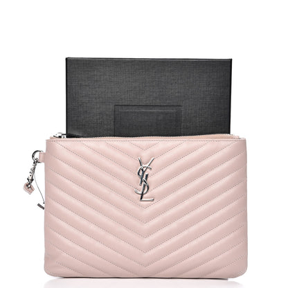Saint Laurent Calfskin Matelasse Chevron Monogram A5 Wristlet Rose Poudre 9 of 10