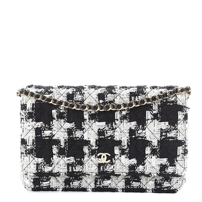 Chanel Tweed Quilted Wallet On Chain WOC Black Ecru White 1 of 9