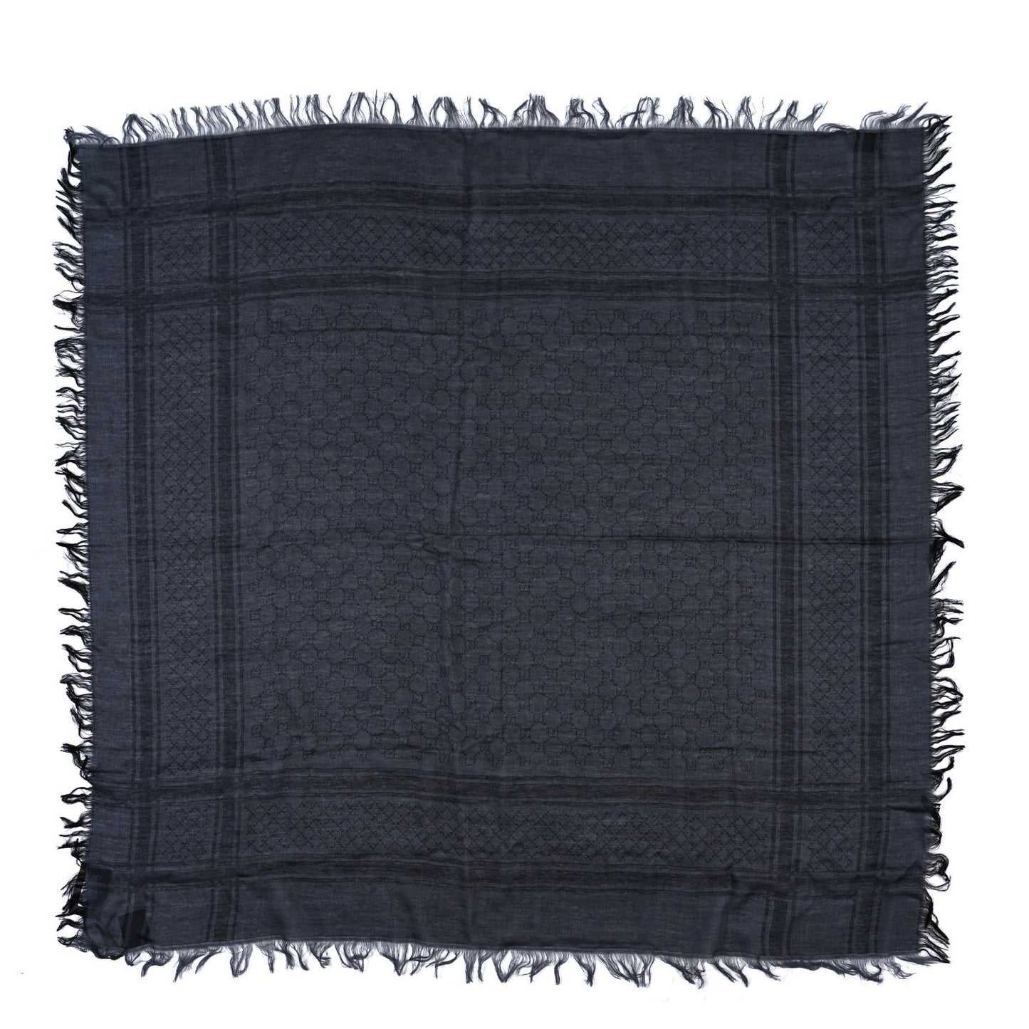 Wool Silk GG Monogram Diamante Plaid Surviee Shawl Graphite Black