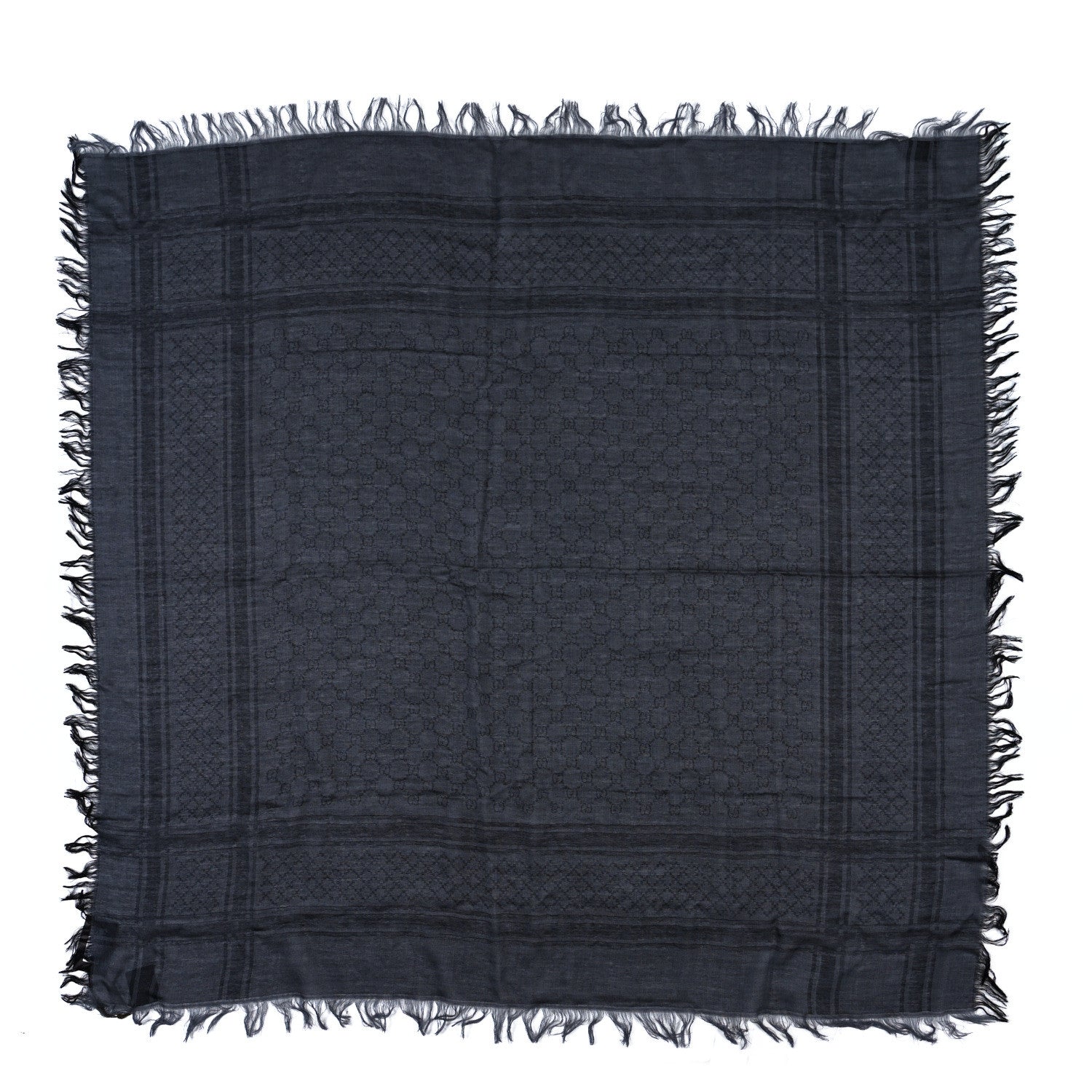 Gucci Wool Silk GG Monogram Diamante Plaid Surviee Shawl Graphite Black 1 of 3