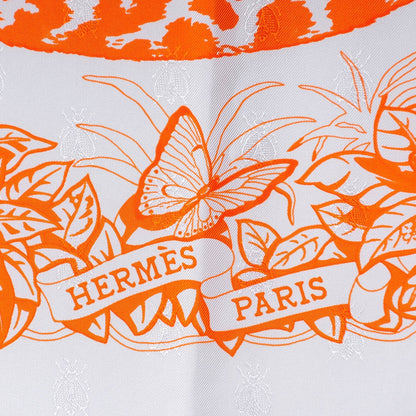 Hermes Silk Jungle Love Scarf 90 Blanc Orange 3 of 9