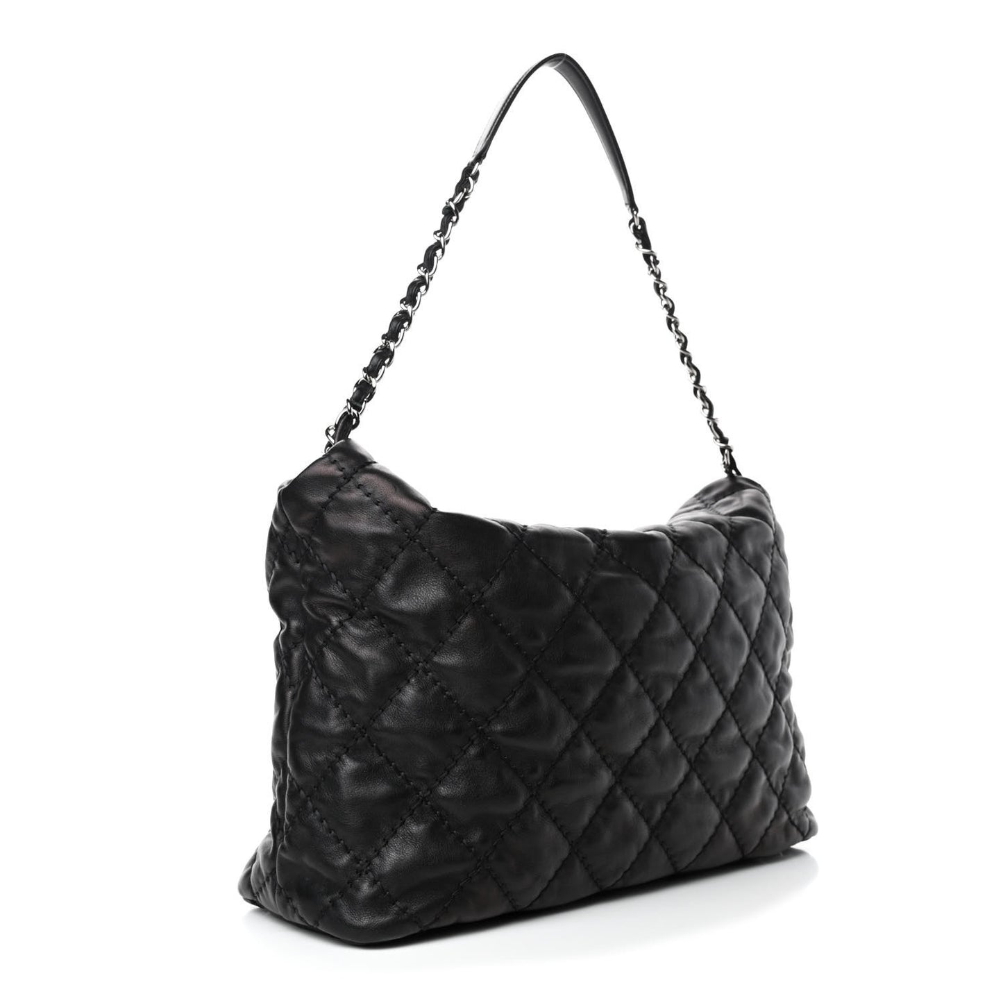 Metallic Calfskin Quilted French Riviera Hobo Black